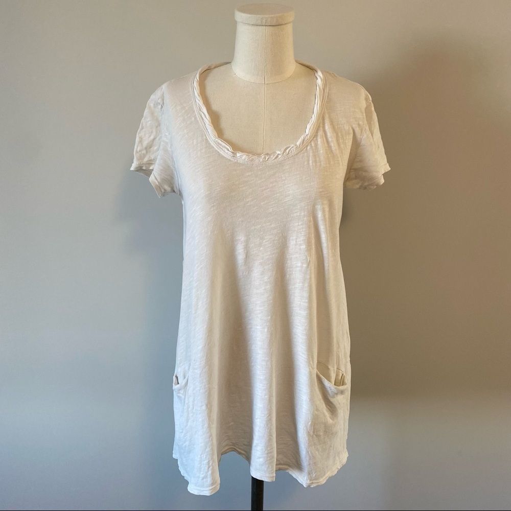 Anthropologie Left Of Center Scoop Neck White Oversized T-Shirt Button Up Back - Picture 5 of 12
